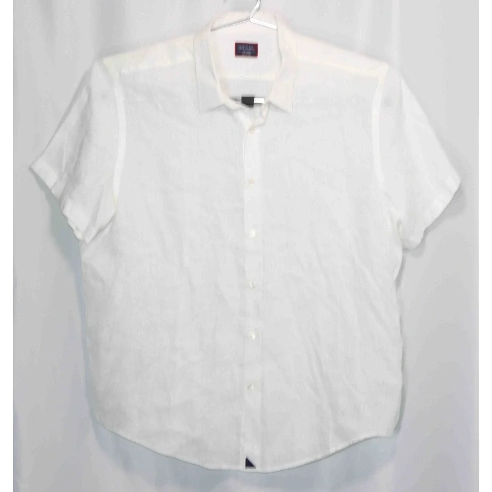 Untuckit White Linen Short Sleeve Button Up Shirt Mens Size XXL